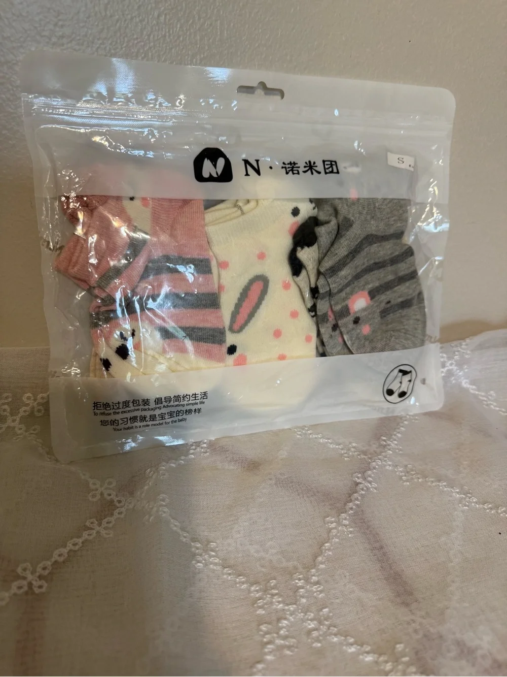Pack of Three Cute Women’s Socks in Pink, Cream, and Gray